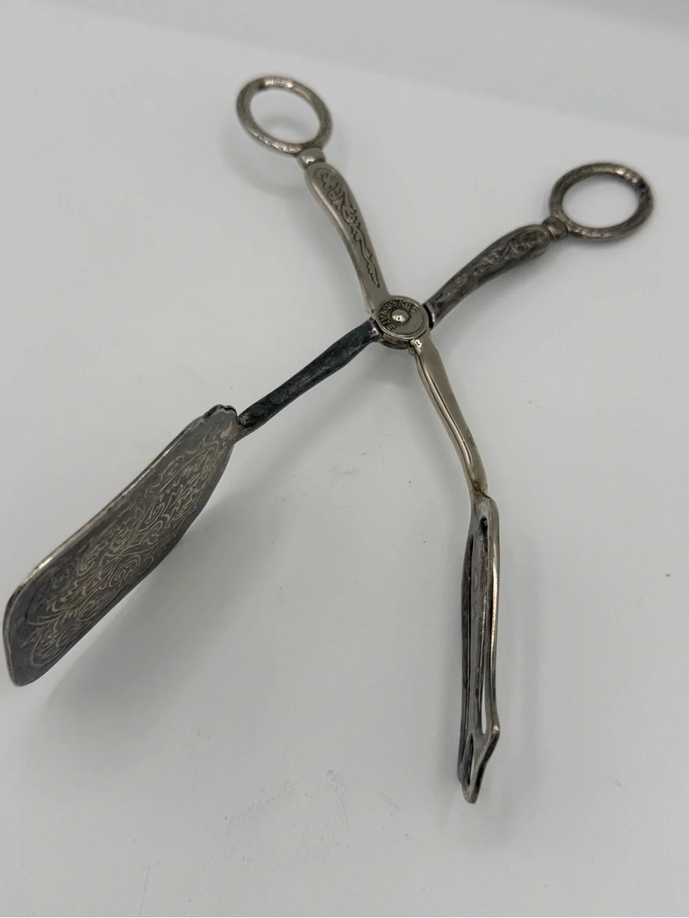 Vintage Silver Plated Scissor Style Pastry Tongs Ornate Engraved-Serving Ware